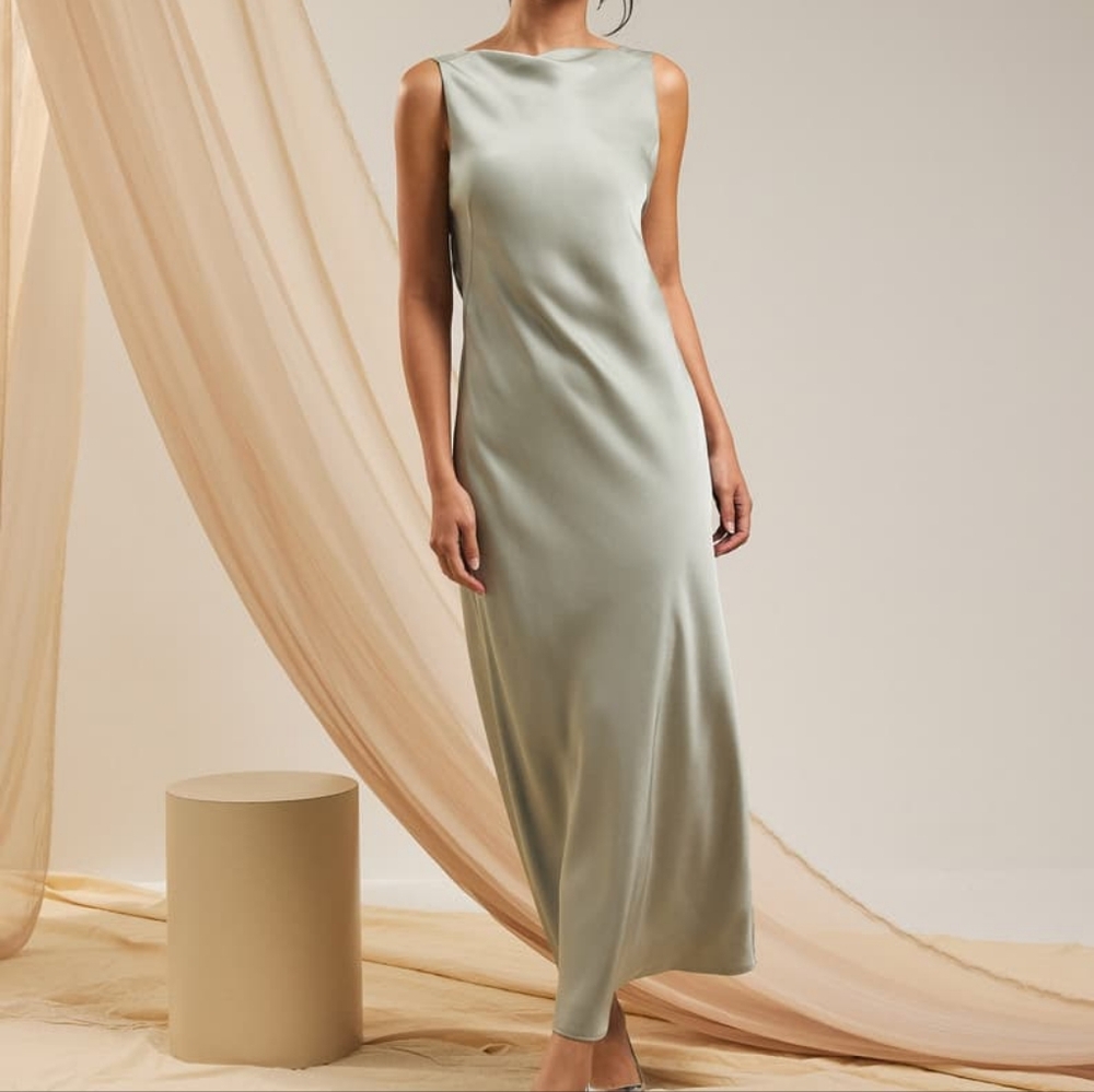 Love, Bonito Womens Satin Padded Drape Maxi Dress - Sage, S